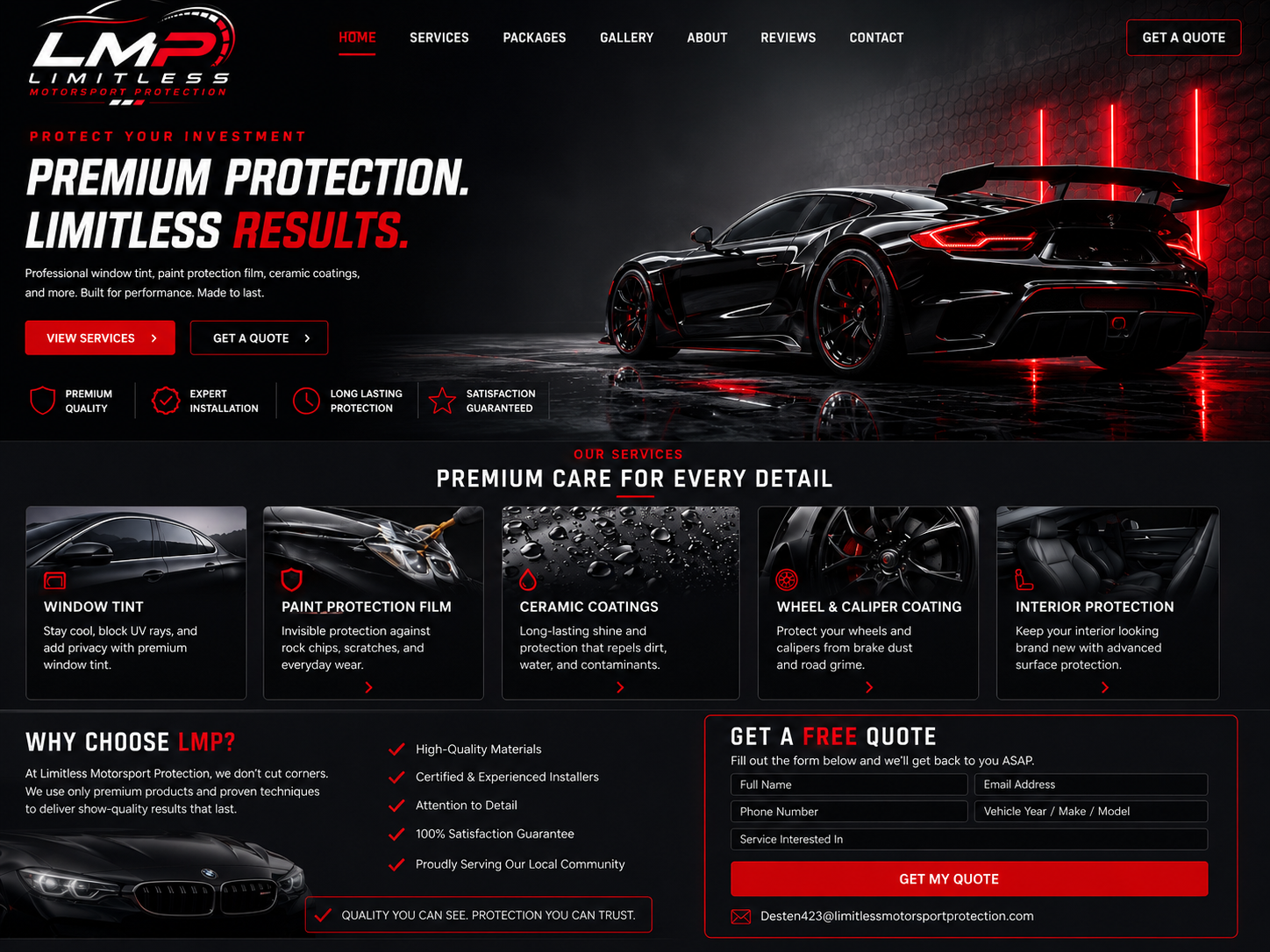 Limitless Motorsport Protection website design